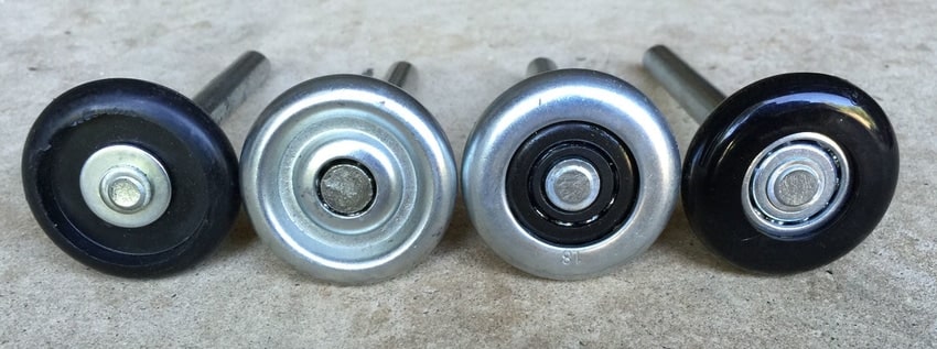 Different types of garage door roller - nylon, steel, bearings, plastic.